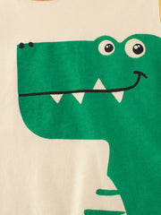 Boys's Cartoon Dinosaur Print Color Patchwork Short Sleeves T-Shirt In European And American Style