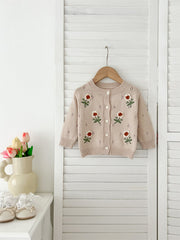 Autumn Arrival Baby Kids Girls Comfortable Flowers Embroiedery Pattern Knitted Long Sleeves Cardigan
