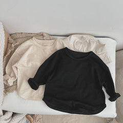 Baby Boy And Girl Solid Color O-Neck Design Long-Sleeved Tops In Spring