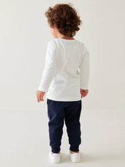 Spring And Autumn Boys Cartoon Vehicles Pattern Long Sleeves Top T-Shirt And Solid Color Pants Clothing Set