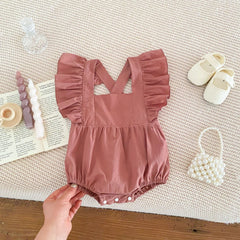 Summer Baby Girls Solid Color Square Neck Onesie