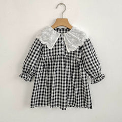 Autumn Baby Girls French-style Flowers Pattern Collar Long Sleeves Plaid Onesies and Dress – Princess Sister Matching Set
