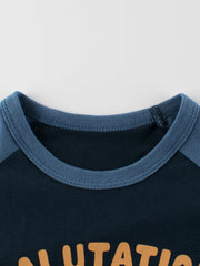 Boys Animal And Letters Print Color Patchwork T-Shirt In European And American Style