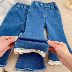Autumn Arrival Modern Casual Baby Kids Girls Blue Denim Flared Jeans