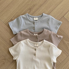 Summer Arrival Kids Unisex Crew Neck Short Sleeves Thin Solid Color Elastic Top Base T-Shirt