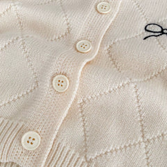 Spring and Autumn Kids Girls Argyle Pattern Long Sleeves Cardigan and Pants Clothing Set