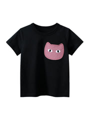 Cat Face Cartoon Pattern Girls T-Shirt In European And American Style For Summer