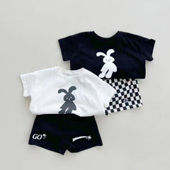 Summer Arrival Kids Crew Neck Short Sleeves Thin Rabbit Print Top T-Shirt