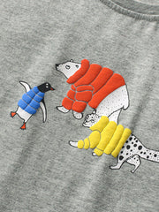Kids Polar Animals Cartoon Print T-Shirt In European And American Style For Summer