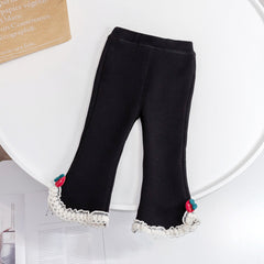 Baby Girl Solid Color Mesh Patched Design Fleece Thickened Pants