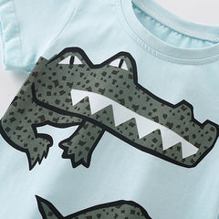 Summer Baby Kids Cartoon Crocodiles Pattern T-shirt and Shorts Casual Clothing Set for Boys