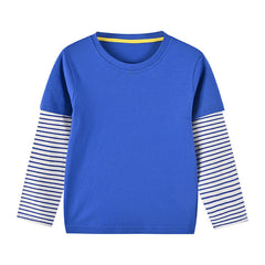 Boys And Girls Striped Sleeve Patchwork O-Neck Fake Hoodie In Autumn