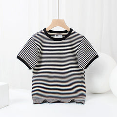 Baby Striped Pattern Crewneck Short Sleeve Cotton T-Shirt
