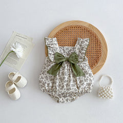 Summer Hot Selling Baby Girls Sleeveless Square Neck Floral Print Onesie