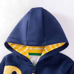 Winter and Autumn Boys Cartoon Pattern Long Sleeves Zip-up Hooded Coat