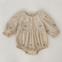 Autumn Hot Selling Baby Kids Girls Flowers Embroidered Pattern Long-sleeved Onesies and Dress – Princess Sister Matching Set