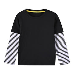 Boys And Girls Striped Sleeve Patchwork O-Neck Fake Hoodie In Autumn