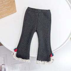 Baby Girl Solid Color Mesh Patched Design Fleece Thickened Pants