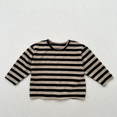 Spring Baby Kids Vintage Striped Crew Neck Long Sleeve Shirt