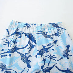 Summer Baby Kids Blue Dinosaurs Pattern T-shirt and Shorts Casual Clothing Set for Boys