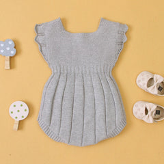 Baby Girl 1pcs Ribbed Knitted Pattern Ruffle Design Solid Knitted Onesies Bodysuit