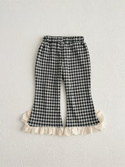 Arrival Autumn Baby Kids Girls Cheap Plaid Trousers Pants with Lace Trim
