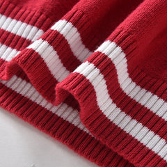 Baby Solid Color Striped Hem Design O-Neck Knit Sweater
