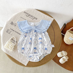 Summer Hot Selling Baby Girls Sleeveless Crew Neck Rabbits Pattern Onesie