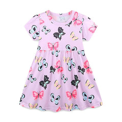 Summer Arrival Colorful Butterfly Pattern Short Sleeves Dress for Stylish Girls