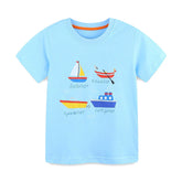 Summer Boys’ Various Boats Cartoon Pattern T-shirt in European and American Style