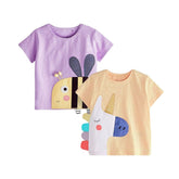 Baby Cartoon Animal Patched Graphic Short Sleeve O-Neck Design Tops