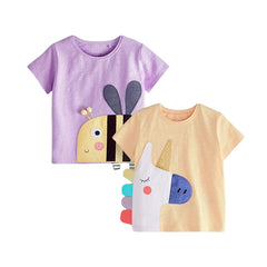 Baby Cartoon Animal Patched Graphic Short Sleeve O-Neck Design Tops