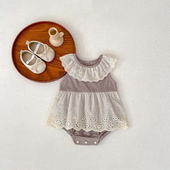 Summer Design Baby Girls Flowers Hollow Out Pattern Sleeveless Patchwork Onesies