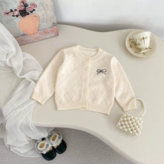 Spring and Autumn Kids Girls Argyle Pattern Long Sleeves Cardigan and Pants Clothing Set