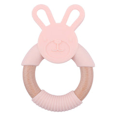 Baby Food-Grade Teething Rattle, Teething Aid for Babies, Wooden and Silicone Rabbit Teething Bracelet