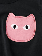 Cat Face Cartoon Pattern Girls T-Shirt In European And American Style For Summer