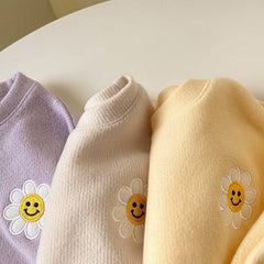 Baby Solid Color Sunflower Patched Pattern Hoodies With Pants Sets