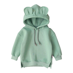 Baby Solid Color Animal Ear Patch Design Autumn Hoodie