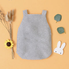 Baby Girl 3D Bunny Embroidered Graphic Strap Knitted Onesies Bodysuit
