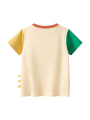 Boys's Cartoon Dinosaur Print Color Patchwork Short Sleeves T-Shirt In European And American Style