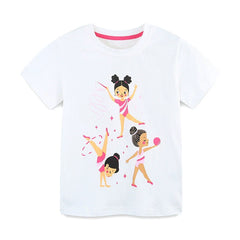 Summer Girls’ Rhythmic Gymnastics Cartoon Pattern T-shirt in European and American Style