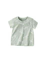 Boys’ Bony Dinosaur Cartoon Pattern Short Sleeves T-Shirt In European And American Style For Summer
