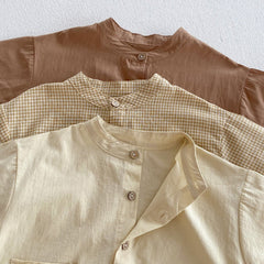 Baby Kids Boys Plaid/Solid Short Sleeves Top Shirt And Shorts Casual Clothing Set