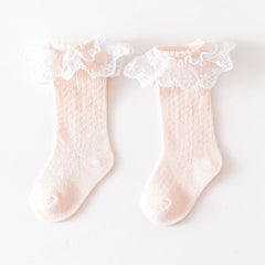 Baby Girl Solid Color Mesh Patched Design Lace Socks