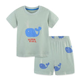 Summer Baby Kids Cartoon Animals Pattern T-shirt and Shorts Color Patchwork Clothing Set for Boys