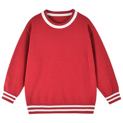 Baby Solid Color Striped Hem Design O-Neck Knit Sweater