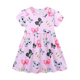 Summer Arrival Colorful Butterfly Pattern Short Sleeves Dress for Stylish Girls