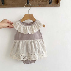 Summer Design Baby Girls Flowers Hollow Out Pattern Sleeveless Patchwork Onesies