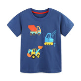 Summer Boys’ Engineering Vehicles Cartoon Pattern T-shirt in European and American Style