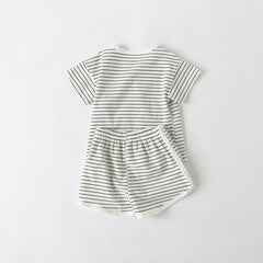 Baby Smiley Patched Pattern Striped Graphic Tee Combo Shorts Sets